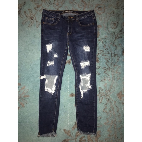 DARK WASH STRETCH FASHION NOVA RIPPED JEANS - Picture 3 of 4